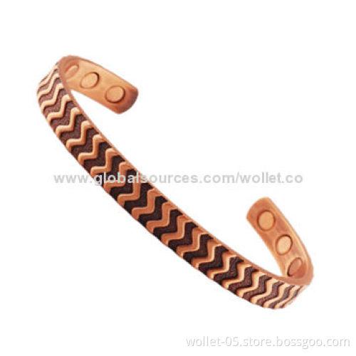 Gold-plating Copper Bracelet with Texture, Can be Magnetic Healing Health